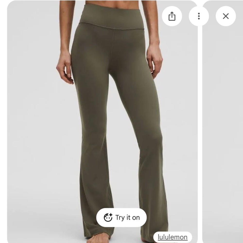 Lululemon Olive Green Flare Leggings with Split Hem